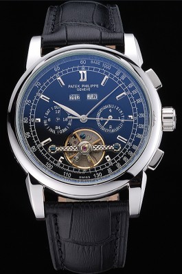 Patek Philippe Grand Complications Stainless Steel Case Black Dial Black Leather Bracelet 622258
