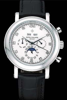 Patek Top Replica 8629 Black Leather Strap Complications Black Luxury Watch 13