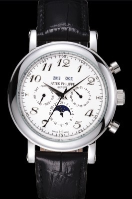 White Top Replica 8644 Black Leather Strap Philippe Grand Complications Luxury Watch 50