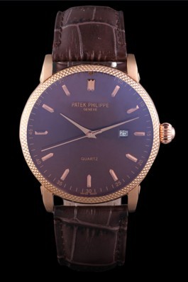 Patek Philipe Calatrava Roze Gold Ribbed Bezel Brown Leather Bracelet 801433