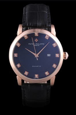 Patek Philipe Calatrava Roze Gold Polished Bezel Black Leather Bracelet 801436