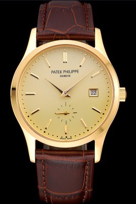 Patek Philippe Calatrava Gold Dial Gold Case Brown Leather Strap 622846