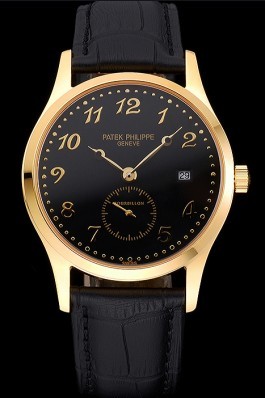 Patek Philippe Calatrava Tourbillon Black Dial Gold Case Black Leather Strap 622832