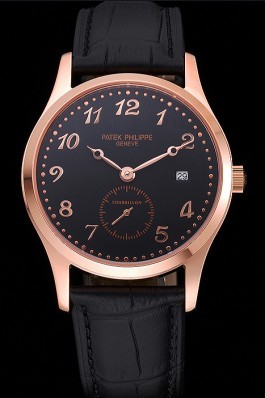 Patek Philippe Calatrava Tourbillon Black Dial Rose Gold Case Black Leather Strap 622833