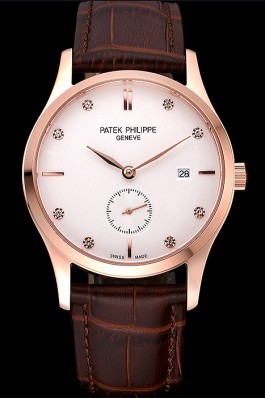Patek Philippe Calatrava White Dial Diamond Numerals Rose Gold Case Brown Leather Strap 622834