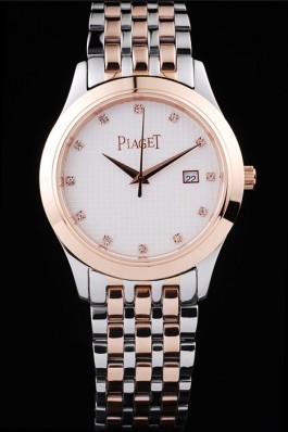 Piaget Top Replica 8649 Stainless Steel Strap Dancer Rose Gold Case White Checkered Dial