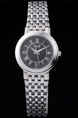 Piaget Top Replica 8661 Stainless Steel Strap Traditional Stainless Steel Case Black Roman Dial