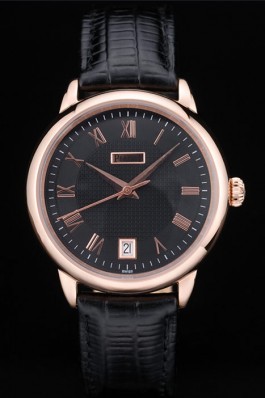 Piaget Swiss Traditional Black Checkered Dial Black Leather Strap 7630