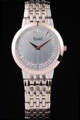 Piaget Top Replica 8655 Stainless Steel Strap Traditional Rose Gold Case Double Studded Minute Markers Silver Dial