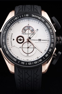 Porsche Top Replica 8668 Black Rubber Strap Regulator Power Reserve Rose Gold Case White Dial