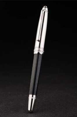 MontBlanc Top Replica 8320 Black Strap Silver Rimmed Grooved Black Ballpoint Pen With MB Inscribed Silver Cap