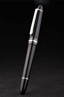MontBlanc Top Replica 8312 Black Strap Silver Trimmed Black Enamel Ballpoint Pen With MB Inscribing