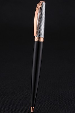 Christian Dior Rose Gold Rimmed Silver Embossed Upper Body Black Ballpoint Pen 622728