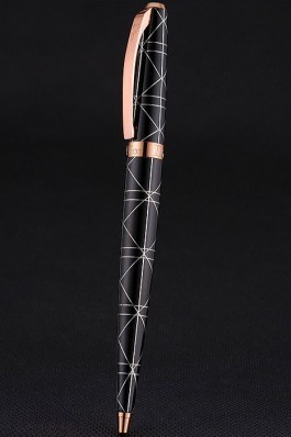 Christian Dior Gold Rimmed Silver Pattern Black Ballpoint Pen 622733