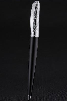 Christian Dior Silver Rimmed Silver Embossed Pattern Upper Body Black Ballpoint Pen 622756