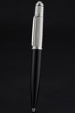 Cartier Silver Rimmed Silver Grooved Upper Body Black Ballpoint Pen 622764