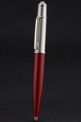 Cartier Silver Rimmed Silver Wave Pattern Upper Body Red Ballpoint Pen 622769