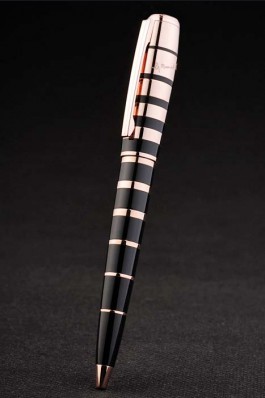 MontBlanc Top Replica 8316 Black Strap Rose-Gold Ring Pattern Black Enamel Ballpoint Pen