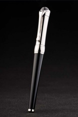 MontBlanc Top Replica 7437 Black Strap Black Ballpoint Pen With MB Inscribed And Crystal Studded Curved Silver Cap