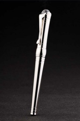 MontBlanc Top Replica 7438 Strap Silver Ballpoint Pen With MB Inscribed Curved Silver Cap