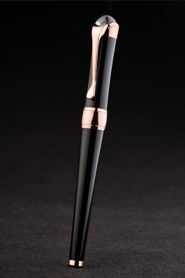 MontBlanc Top Replica 7439 Black Strap Gold Trimmed Black Ballpoint Pen With MB Inscribed Curved Cap