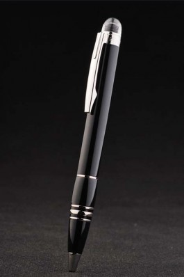 MontBlanc Top Replica 7444 Black Strap Silver Trimmed Thick Rounded Black Enamel Ballpoint Pen With MB Inscribing