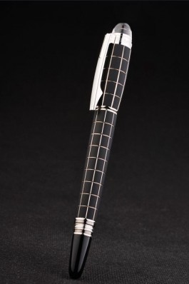 MontBlanc Top Replica 7446 Black Strap Silver Trimmed Square Cutwork Black Ballpoint Pen With MB Inscribed Cap