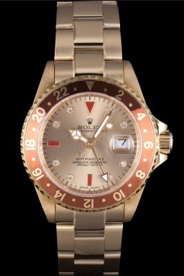Rolex GMT Top Replica 9158 Master II Gold Colored Ceramic Bezel Gold Dial Tachymeter