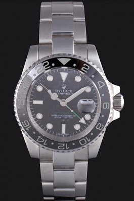 Rolex GMT Stainless Steel Bracelet with Black Enamel Bezel and Black Dial 621571