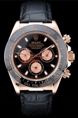 Rolex Daytona Top Replica 9167 Rose Gold Case Black Dial Black Leather Strap
