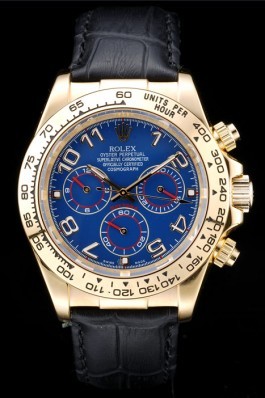 Rolex Daytona Gold Case Blue Dial Black Leather Strap 3598
