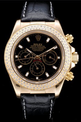 Rolex Daytona Top Replica 9170 Gold Case Crystal Studded Bezel Black Dial