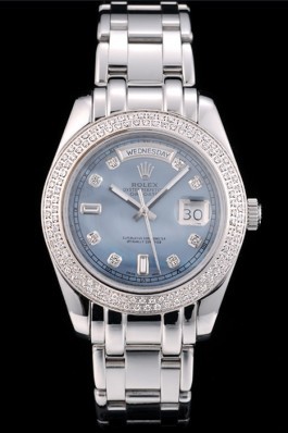Rolex DayDate Top Replica 9191 Diamond Plated Stainless Steel Bezel Blue Dial 41988