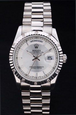 Silver Top Replica 8813 Stainless Steel Strap Day-Date Luxury Watch 184