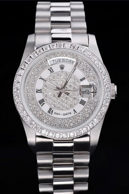 Silver Top Replica 8805 Stainless Steel Strap Day-Date Luxury Watch