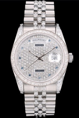 Rolex DayDate Diamond Plated Stainless Steel Bracelet Diamond Plated Dial 41985