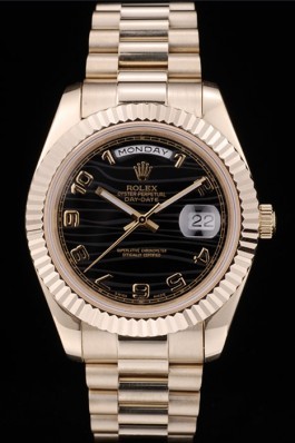 Rolex Swiss DayDate Gold Stainless Steel Ribbed Bezel Black Dial 41998