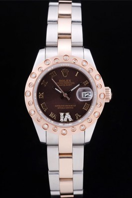 Rolex Datejust Diamonds Rose Gold Polished Bezel Brown Dial 7475