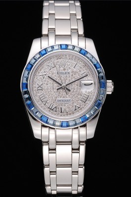 Rolex Datejust Diamond Dial Blue Jewels Bezel Stainless Steel Case And Bracelet 622834