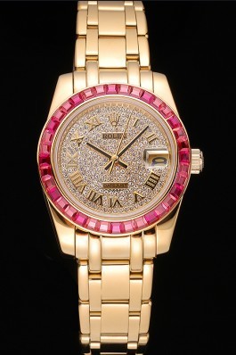 Rolex Datejust Diamond Dial Pink Jewels Bezel Gold Case And Bracelet 622835