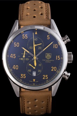 Tag Heuer Carrera SpaceX Silver Bezel with Black Dial and Light Brown Leather Strap tag264 621535