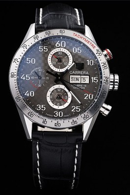 Tag Top Replica 7473 Black Leather Strap Swiss Carrera Silver Luxury Watch