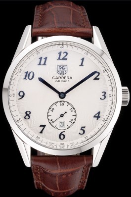 Tag Heuer Carerra Calibre 6 White Dial Stainless Steel Bezel Brown Leather Band 622159