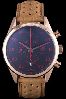 Tag Heuer Carrera SpaceX Rose Gold Bezel with Black Dial and Light Brown Leather Strap 621532