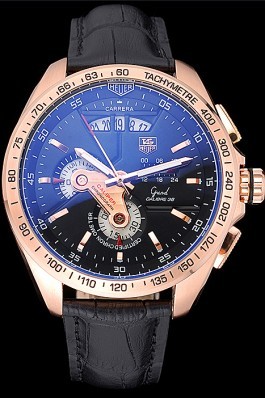 Tag Heuer Carrera Rose Gold Bezel with Black Dial and Black Leather Strap 621538