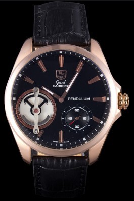 Tag Heuer Luxury Replica Carrera Pendulum Black Leather Strap 3986775