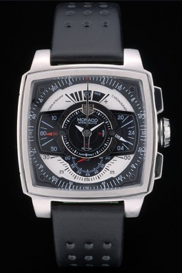 Tag Heuer Monaco Black-Green Perforated Leather Strap Black Dial 80308