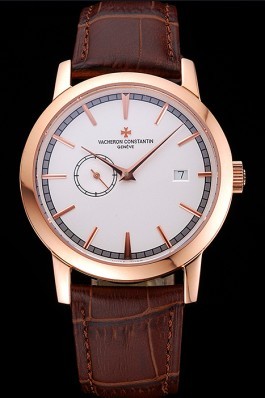Swiss Vacheron Constantin Patrimony Contemporaine Rose Gold Case White Dial Brown Leather Bracelet 622680