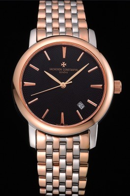 Vacheron Constantin Patrimony Black Dial Rose Gold Case Two Tone Bracelet 62293