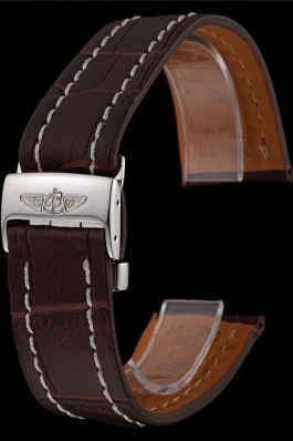 Breitling Brown Leather White Stitching Bracelet 622604